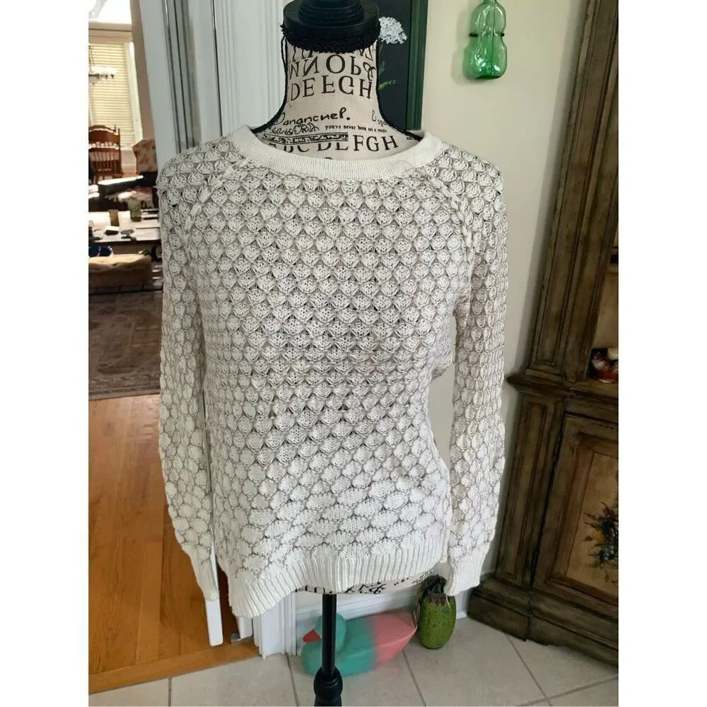 Anthropologie Moth Cream And Beige Honeycomb Knit Sweater